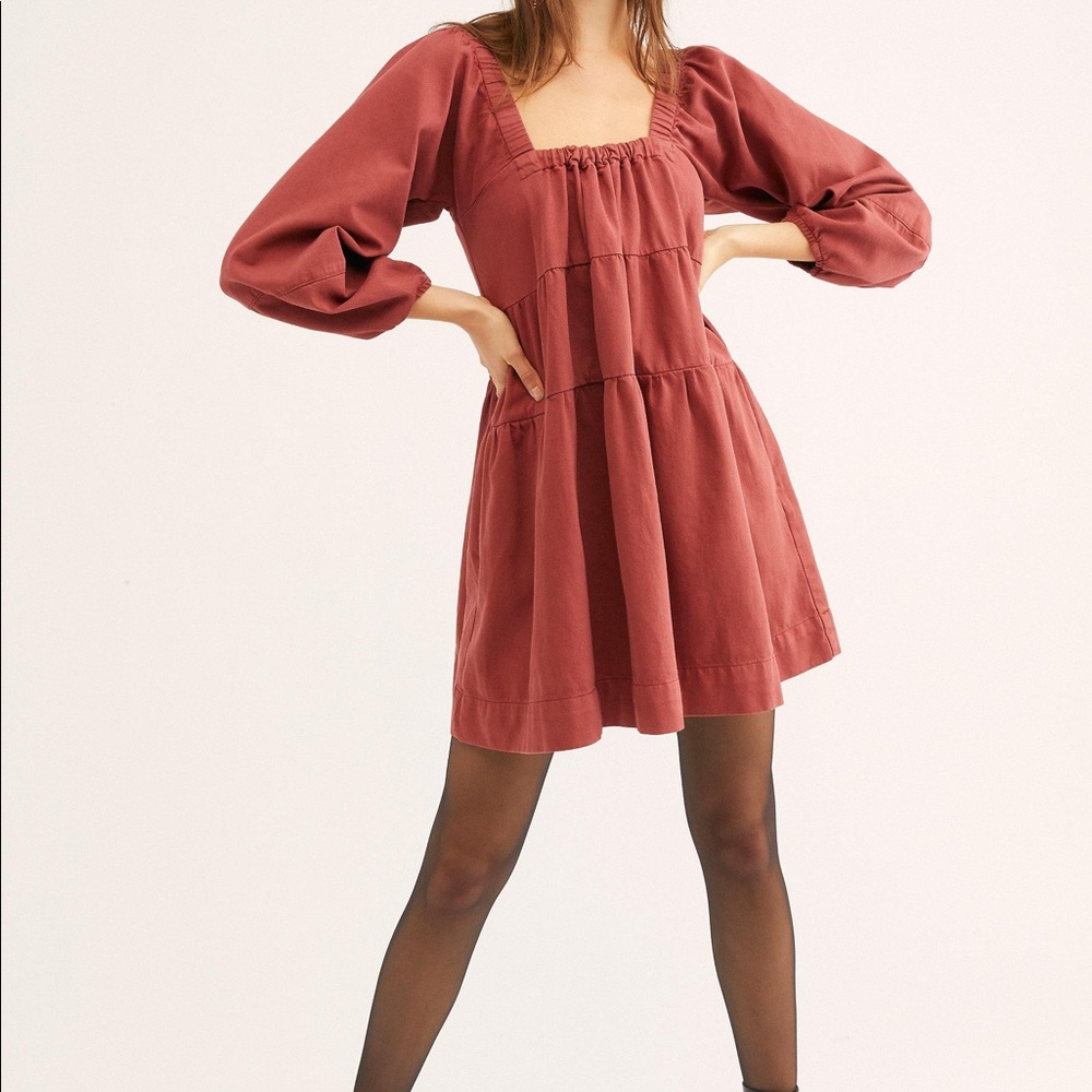 FREE PEOPLE LOU JEAN BABYDOLL DRESS Rust